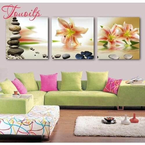 3 pcs lily stone 5d diamond painting full square&round drill diamond embroidery mosaic modern triptych home decoration painting