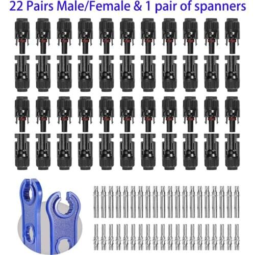44PCS Solar Connector with Spanners IP67 Waterproof Solar Panel Cable Connectors Male/Female 22Pairs