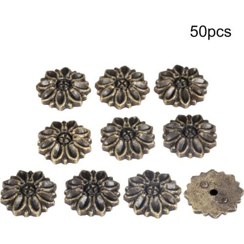 50Pcs Zinc Alloy Flower Decorative Protectors Corner Bracket Embellishment Scrapbook Bulbs Upholstery Nails Tacks Tablets 23*5mm
