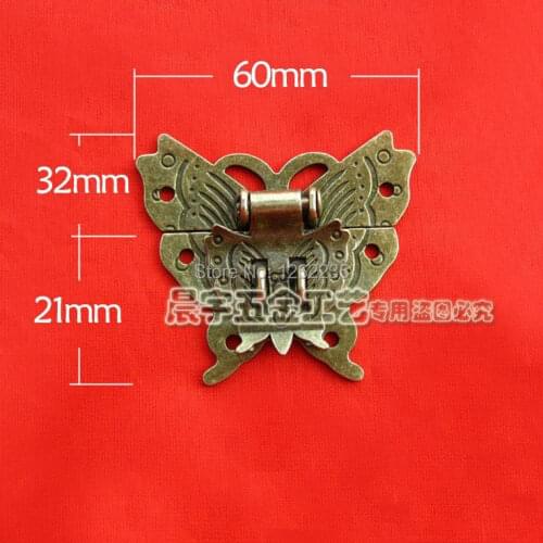 60 * 53mm Alloy antique butterfly box clasp Wooden gift box hasp Alloy buckle Lockable buckle DIY camera obscura