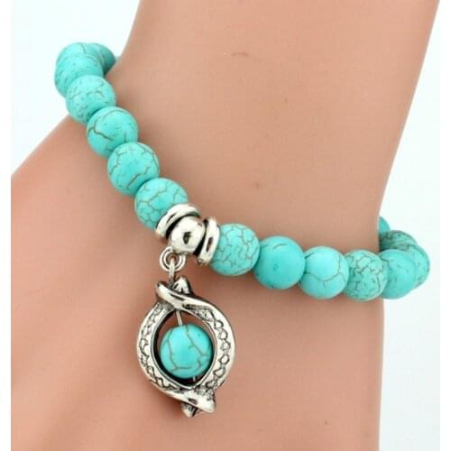 Handmade Natural Stone African Turquoises Beads Bracelet Men Yoga Mala Jewelry Green Moss Agates Beaded Bracelet For Women Men