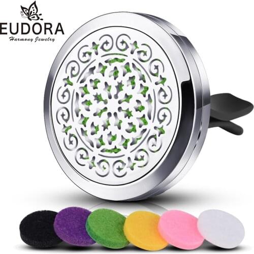 Eudora 316L stainless steel hollow perfume oil clip essential oil diffusion car outlet perfume clip Flower of life Car fragrance