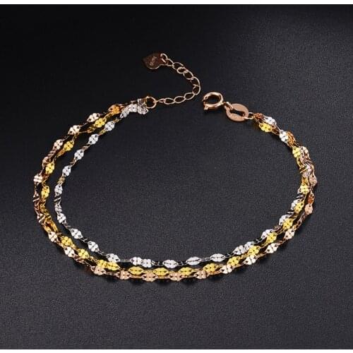 Au750 Real 18K Multi-tone Gold Bracelet For Women Female Clover Chain Adjustable Bracelet Women Gift 16+3cm