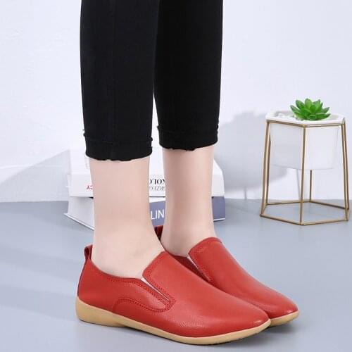 Slip-on casual shoes women flats heels solid classic genuine leather flats woman shoe plus size comfortable female shoes deals