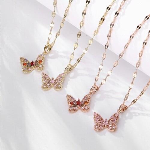 Korean-Style Titanium Steel Clavicle Chain Butterfly Necklace Simple and All-match Rose Gold Decoration Does Not Fade