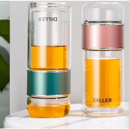 Tea Infuser Cup with Lid Glass Water Bottle Double Wall Vacuum Insulation 240ml Small Water Bottle Stainless Steel Filter Home