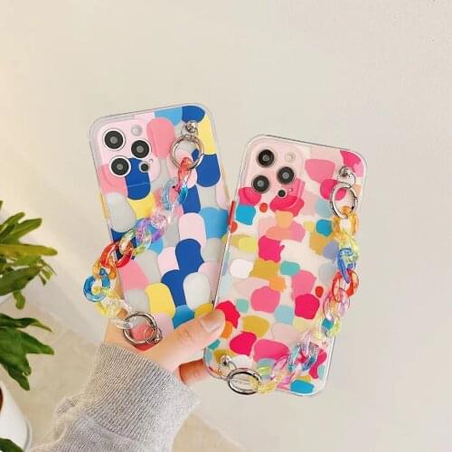 Rainbow Flower Chain Hanging Case Phone Cases for iphone 12 11 pro max X XS XR 7 8 Plus SE 2020 Colorful Chain Soft Back Cover