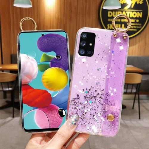 Cover for Samsung Galaxy S21 Ultra S20 Plus FE Note 20 10 Pro A72 A52 A32 A51 A41 A30S M31 Glitter Wristband Bracket Case Shell