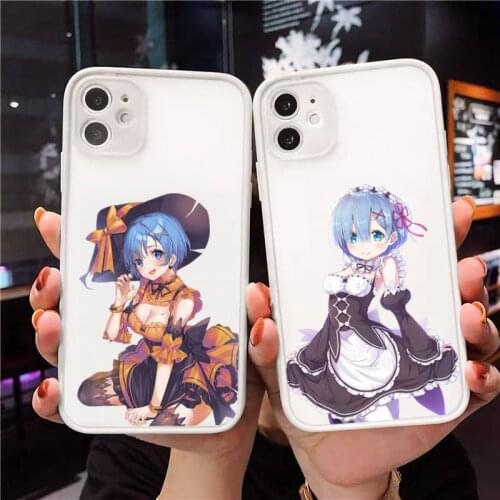Hot Anime ReZERO Ram Rem Phone Case For iPhone 12 11 Mini Pro XR XS Max 7 8 Plus X Matte transparent White Cover