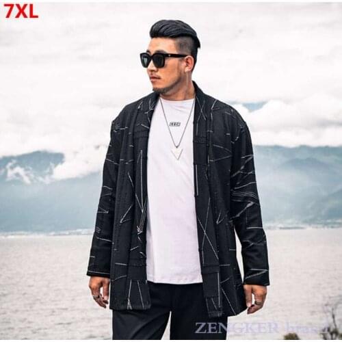 Black large size windbreaker male mid-length style trendy brand plus size cardigan top fashion cloak jacket oversized Trench