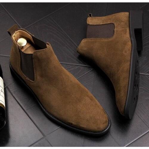 ERRFC Fashion Winter Men Chelsea Boots Brown Slip On Nubuck Trending Man Leisure Boots Black Luxury High Top Casual Shoes 38-44