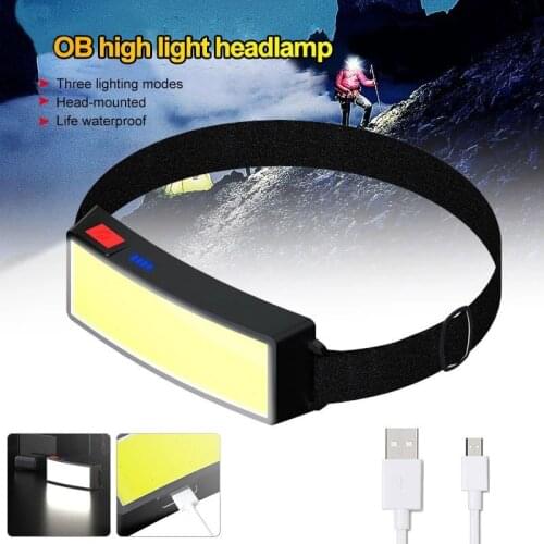 Outdoor COB Strong Headlight Waterproof 3 Modes Head-mounted Head Lamp USB Rechargeable Camping Fishing Soft Light Head Light