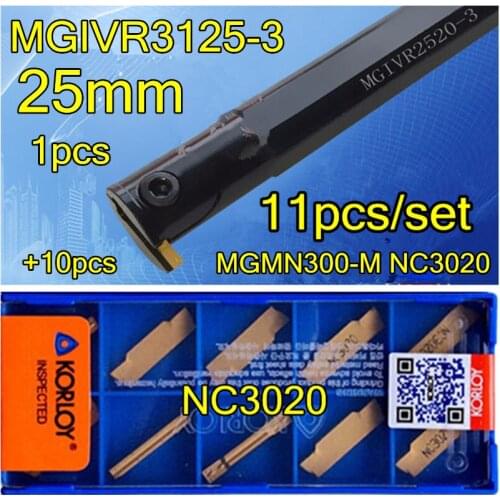 MGIVR3125-3 Inner hole slot CNC Turning tool 1pcs + 10pcs MGMN300-M NC3020=11pcs/set Machining steel Free shipping