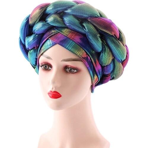 HanXi Double Twist Braid Turban Women Symphony African Auto Gele Headtie Luxury Party Muslim Headband Hat