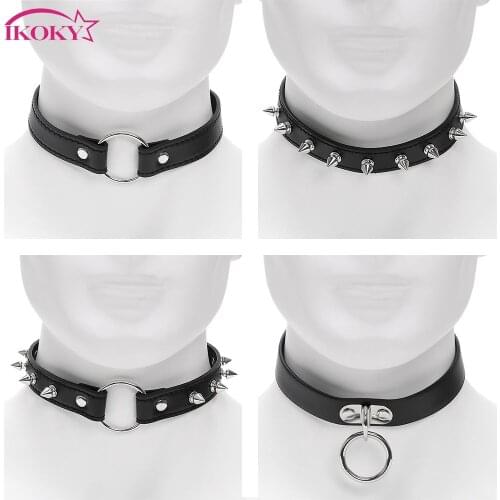 IKOKY SM Bondage Sex Toys for Couples Punk Style Slave Restraints Spike Rivet Buckle Collar Neck Ring Sex Necklace SM Toys