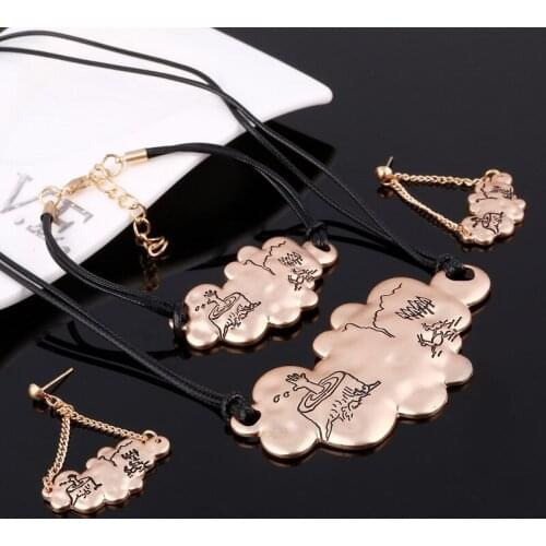 Fashion African Jewelry Sets Gold Statement Necklace Earrings Bracelet Set For Women Computer engraving Costume Jewelry
