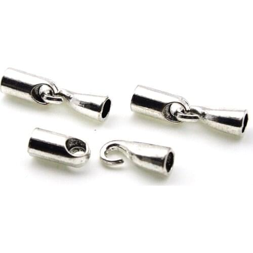 20set/lot Antique Silver Leather Cord End Crimp Caps Necklace Bracelet Connectors for Jewelry Making fit 4mm Round Leather Cord