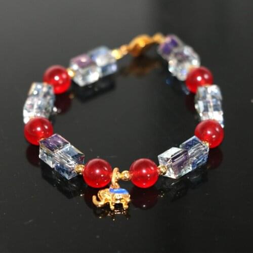 Fashion Red Chalcedony Jades Stone Round Beads Strand Bracelets Crystal Elephant Cloisonne Women Unique Jewelry 7.5inch B2964