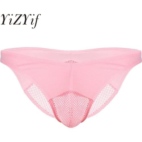 YiZYiF Mens Comfort Briefs Sissy Lingerie Mesh Fishnet Patchwork Perspective Pouch Butt Sexy Thong Jockstrap Briefs Underwear