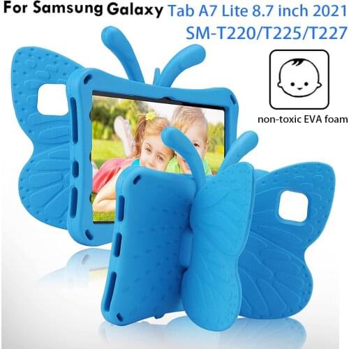 New2021 Kids EVA Case for Samsung Galaxy Tab A7 Lite 8.7inch SM-T220 T225 T227 3D Butterfly Stand Rugged Shockproof Tablet Cover