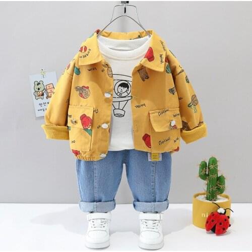 2021 autumn new baby cute cartoon printing suit boys and girls full-print long-sleeved three-piece childrens fashion sports sui