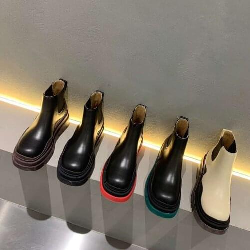 Vallu 2021 autumn and winter new thick-soled unique line leather and stretch daily casual all-match fashion Chelsea short boots