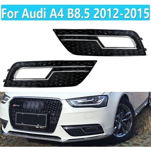 For Audi A4 B8.5 2012-2015 A Pair Black + Chrome Wire S4 RS4 Modified Fog Lamp Cover Car Front Fog Lamp Cover Mesh Grille