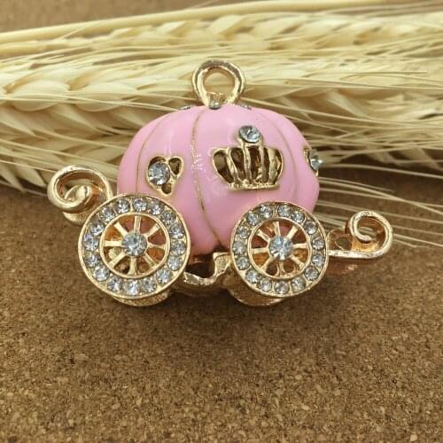 Alloy Oil Drop Rhinestone Pink Princess Carriage Shape Jewelry Necklace Pendant Fashion Cell Phone Decoration DIY Stikers