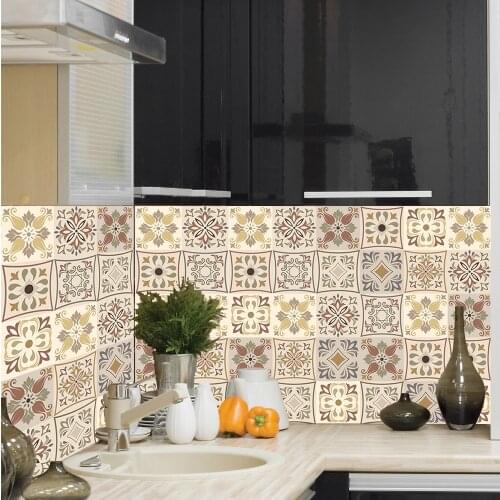 Cream Color Retro Strips Tiles Wall Stickers Bathroom Kitchen Wardrobe Home Decor Wallpaper Peel & Stick Ceramic PVC Art Mural