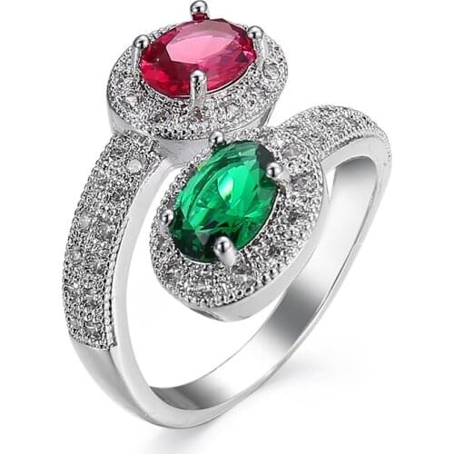 Retro Luxury Rings For Women Fashion Female Red Green Crystal Ring Ladies Vintage Wedding Jewelry Girls Gift
