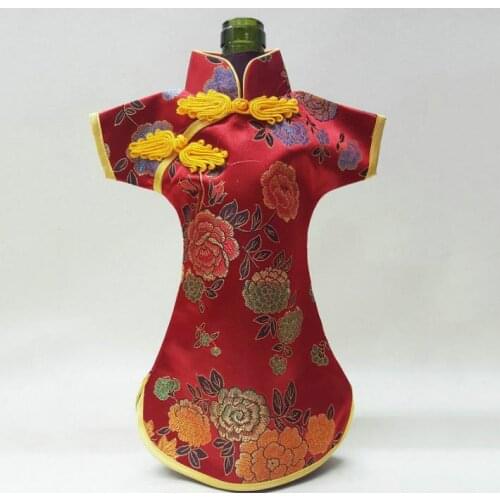 Christmas Bottle Covers Cheongsam Wine Bags Silk Brocade Wine Bottle Clothes Chinese Style Home Decoration SN3692