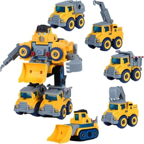 Construction Transform Robot Children Car Toys 5-in-1 Building Toys For Kids Engineering Vehicle Deformation Toy Boy Toy
