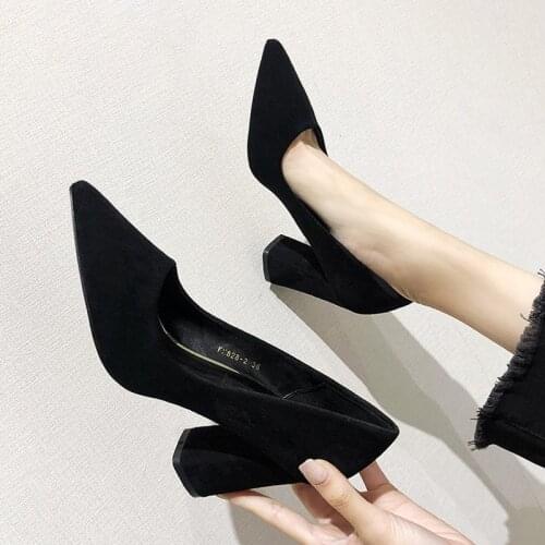Spring Autumn New Womens Fashion Black Pointed Stiletto High Heels Pumps Female Thick Heel Party Dress Shoes Wedding Shoes