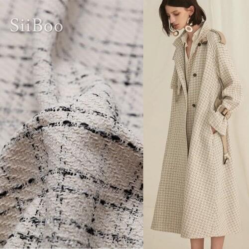 French elegant white black geometric weaving tweed woollen fabric for winter spring trench coat dress tecidos stoffen SP5983