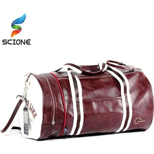 Outdoor Sports Gym Bag For Women Men Multifunction Training Fitness Shoulder Bag With Shoes Pocket Leather Travel Yoga Handbag