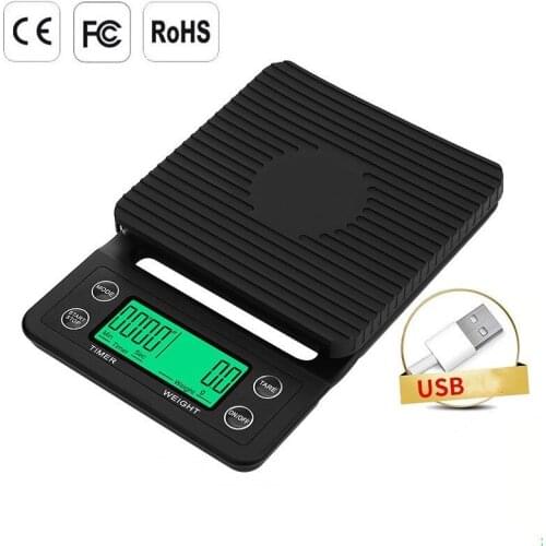 USB Insulation Pad Coffee Scale and Timer High Precision Drip Scale 3kg/5kg 0.1g Backlight LCD Display Food Scale