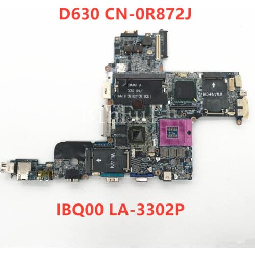 High quality For DELL Latitude D630 Laptop motherboard CN-0R872J 0R872J R872J IBQ00 LA-3302P 100% full Tested