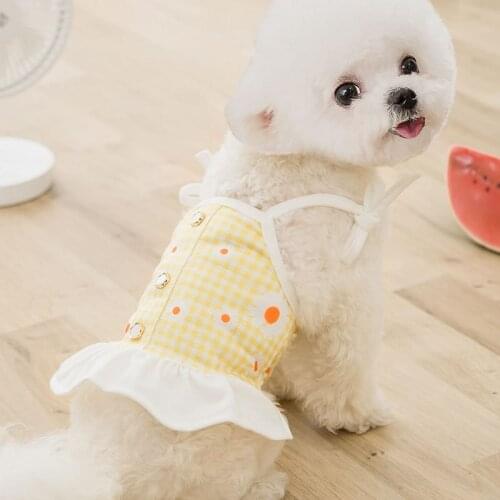 XS Daisy Dress Pet Dog Clothes Suspender Skirt Clothing Dogs Costume Cute Breathable Chihuahua Print Summer Yollow Girl Mascotas