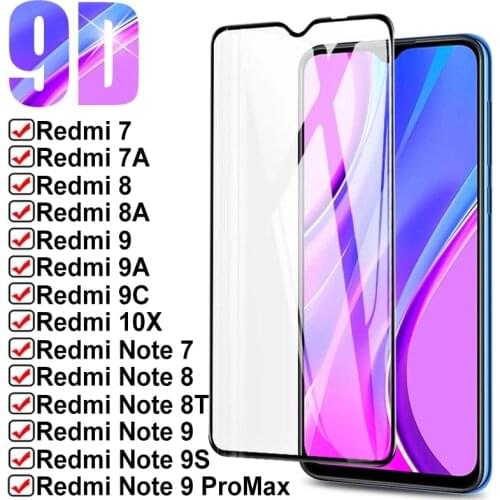 9D 9H Full Tempered Glass On For Xiaomi Redmi 9 9A 9C 9T 8 8A 7 7A Screen Protector Redmi Note 7 8T 9S 8 9 Pro Safety Glass Film