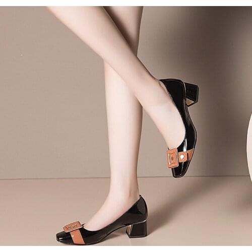 2021 New Fashion Shoes Woman Button Decoration Genuine Leather High Heels Pumps Autumn Newest Wedding Party Women Shoes