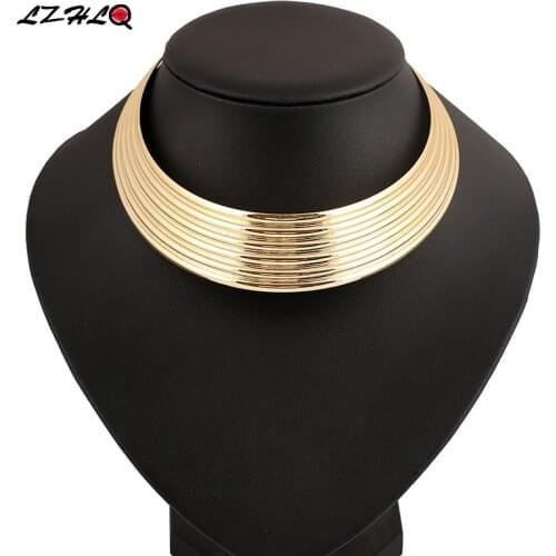 LZHLQ Rock Personality Stripe Choker Statement Necklace Women 2019 Wide Metal Punk Clavicle Collar Trendy Torques Collier Femme