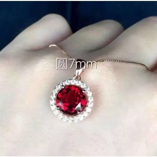 Natural red garnet pendant S925 silver Natural gemstone Pendant Necklace trendy Elegant simple round women party fine jewelry