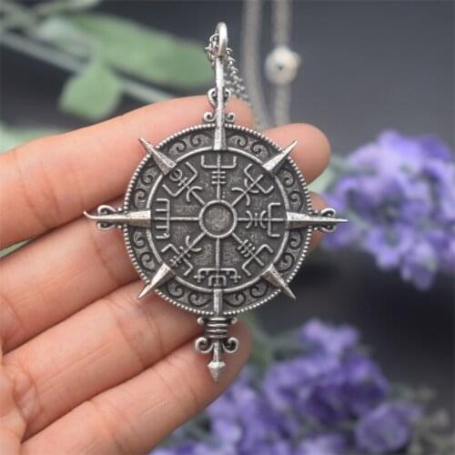 12pcs Viking Odin Symbol Navigation Compass Cross Pendant Necklace Rune Amulet