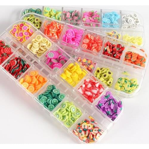 3 Boxes Colorful Kawaii Fruit Soft Clay Slices Resin Shaker Filler Silicone Mold Slime Fillings Summer Fruit Nail Art Decoration