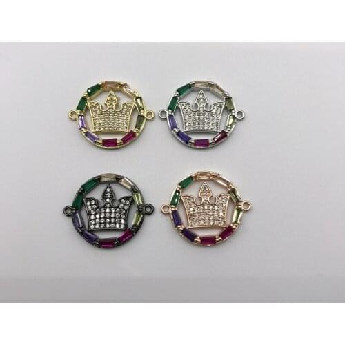 5pcs/lot Trendy Rainbow Cubic Zirconia Crown Connector Bracelet For DIY Bracelets