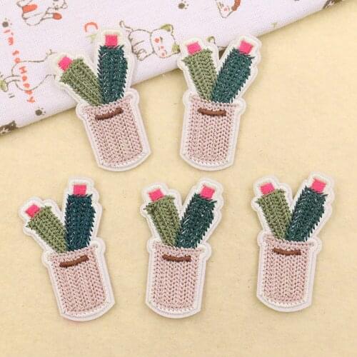5PCS Cactus Potted Plants Patches Iron on Patches for Clothing Apparel Fabric Embroidery Applique for Shirt Backpacks Stickers