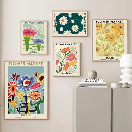 Flower Market Abstract Vintage Wall Art Canvas Painting Nordic Posters And Prints Minimalist Wall Pictures For Living Room Decor