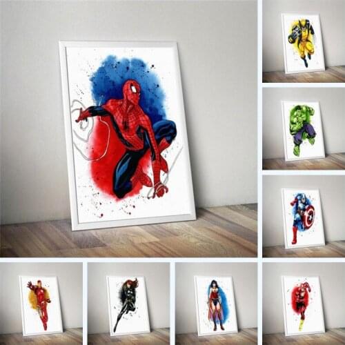 Watercolor Marvel Superhero on The Canvas Painting Posters and Prints Wall Pictures for Kids Bedroom Cuadros Decor