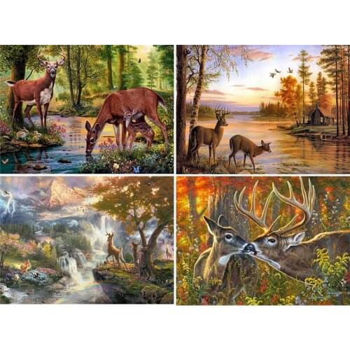 5D Diy Diamond Painting Deer Animals Scene Cross stitch Full Diamond Embroidery Elk Landscape Mosaic Picture of Rhinestone Decor