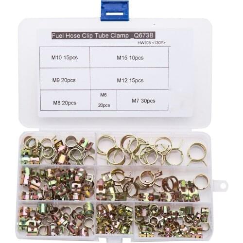 Free shipping 130Pcs 6-15mm Q673B Vacuum Spring Fuel Oil Water CPU Hose Clip Pipe Tube for Band Clamp Metal Fastener Assortment